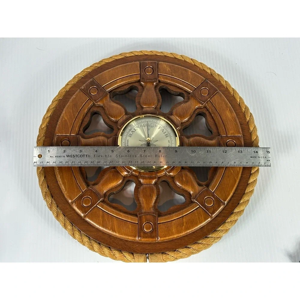 Vintage Nautical Ship Rope Wheel Wooden Wall Barometer Made In Western Germany